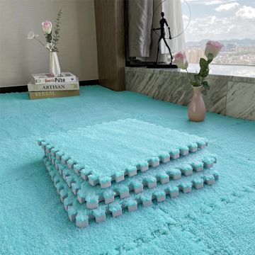 Covoras puzzle pufos 61.5x61.5x1.7 cm, spuma eva, set 2 piese culoare dark blue