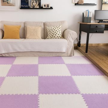 Covoras puzzle pufos 61.5x61.5x1.7  cm, spuma eva, set 2 piese culoare light purple