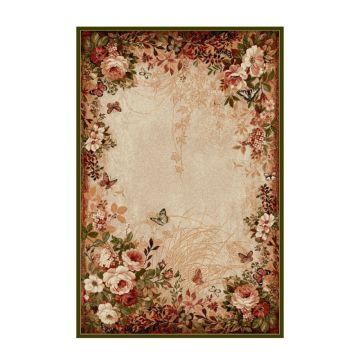 Covor Dreptunghiular, 120 cm x 170 cm, Bej / Verde, Model Lotos