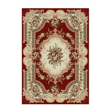 Covor Dreptunghiular, 150 x 230 cm, Grena / Crem, Model Floral Lotos