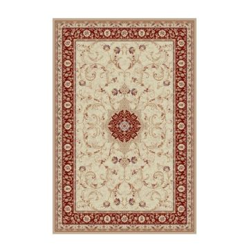 Covor Dreptunghiular, 60 x 110 cm, Crem / Rosu, Model Lotos