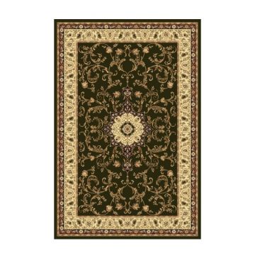 Covor Dreptunghiular, 60 x 110 cm, Verde / Crem, Model Lotos