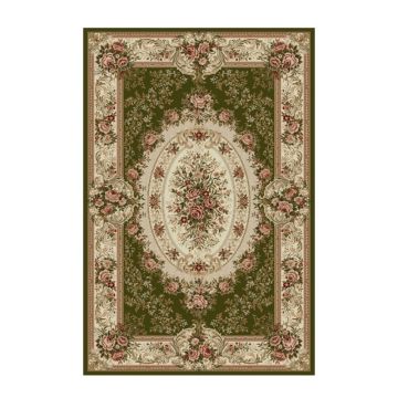 Covor Dreptunghiular, 80 x 150 cm, Verde / Crem, Model Floral Lotos