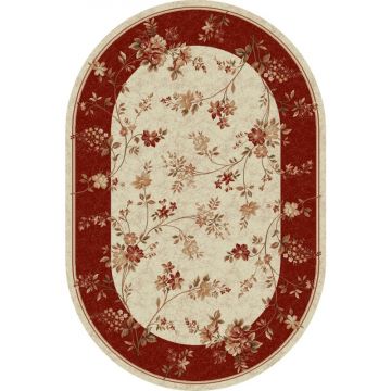 Covor Oval, 120 x 170 cm, Crem / Rosu, Lotos 551