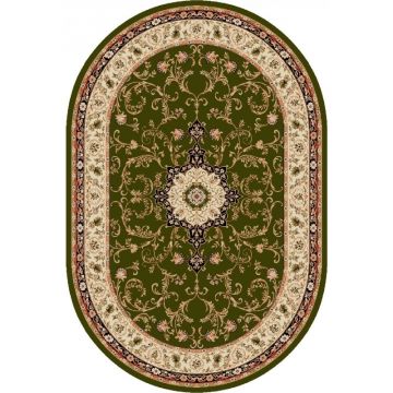 Covor Oval, 120 x 170 cm, Verde / Crem, Model Lotos
