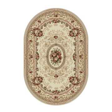 Covor Oval, 200 x 400 cm, Crem / Bej, Model Floral Lotos