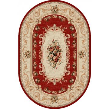 Covor Oval, 60 x 110 cm, Crem / Rosu, Lotos 523
