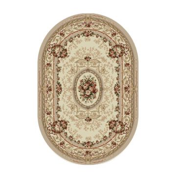 Covor Oval, 80 x 150 cm, Crem / Bej, Model Floral Lotos