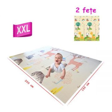 Covoras de joaca cu 2 fete 200x150 cm pentru bebelusi