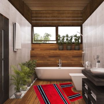 Set 2 covorase baie – cu membrana antiderapanta, 100% fibre sintetice, rosu, 50×40 cm, 50×80 cm, Sandy Ros