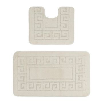 Set 2 Covorase pentru Baie, 50 x 80 cm, 40 x 50 cm, Antiderapante, Ecru / Crem, Ethnic 2517