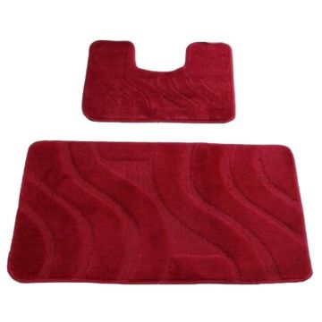 Set 2 Covorase pentru Baie, 50 x 80 cm, 40 x 50 cm, Rosu Burgundy, Model Maritime Symphony