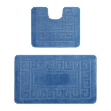 Set 2 Covorase pentru Baie, 60 x 100 cm, 50 x 60 cm, Antiderapante, Albastru, Ethnic 2509