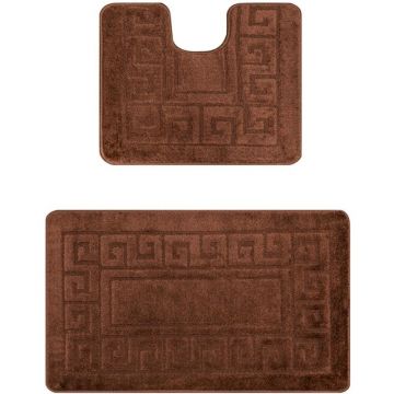 Set 2 Covorase pentru Baie, Maro, 50 x 80 cm, 40 x 50 cm, Antiderapante, Ethnic 2518
