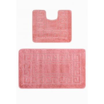 Set 2 Covorase pentru Baie, Roz, 60 x 100 cm, 50 x 60 cm, Antiderapante, Ethnic 2580