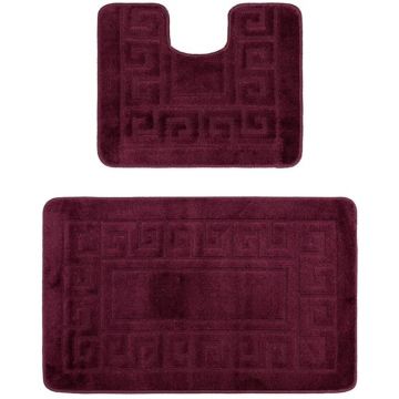 Set 2 Covorase pentru Baie, Visiniu, 60 x 100 cm, 50 x 60 cm, Antiderapante, Ethnic 2576