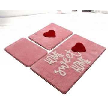 Set 3 Covorase de Baie Home Sweet Home Pink (Acryl)