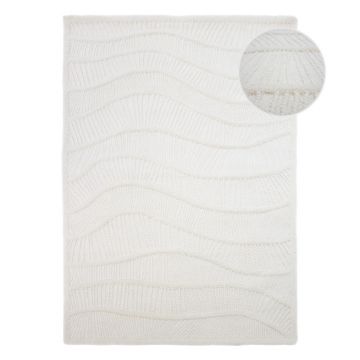 Covor alb Èu009Besut manual din amestesc de lÃ¢nÄ160x230 cm Sculptured Wave âu0080Flair Rugs