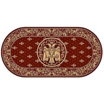 Covor Bisericesc Oval, 100 cm x 200 cm, Rosu, Model Lotos