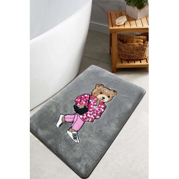 Covoras de baie, L'essentiel Maison, Boss Bear, 60x100 cm, Poliester, Fumuriu