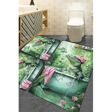 Set covorase de baie, L'essentiel Maison, Crocodile, Verde