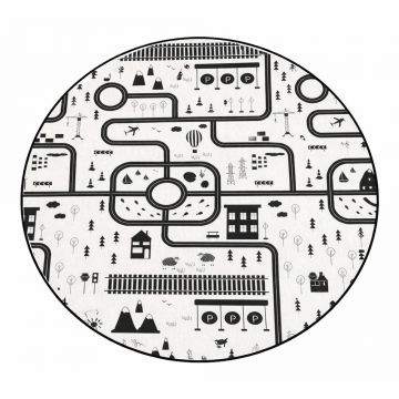 Covor de joacă pentru copii alb-negru lavabil ø150 cm In My Town – Mila Home