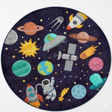 Covor de joacă pentru copii albastru închis lavabil ø100 cm Into The Space – Mila Home