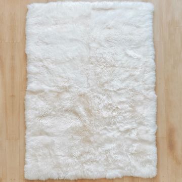 Covor Dreptunghiular din Blana Naturala de Oaie, Alb - 230 x 160 cm