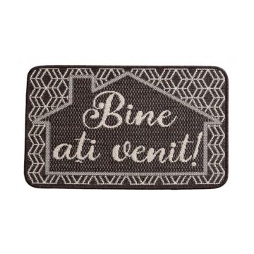 Covor Dreptunghiular pentru Usa de Intrare, Maro, 50 x 80 cm, Antiderapant, Model Flex Bine Ati Venit