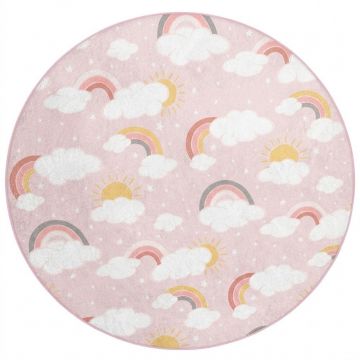 Covor pentru copii roz lavabil ø120 cm Rainbow World – Mila Home