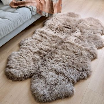 Covor Quad din Blana Naturala de Oaie, Maro Cenusiu - Default Title