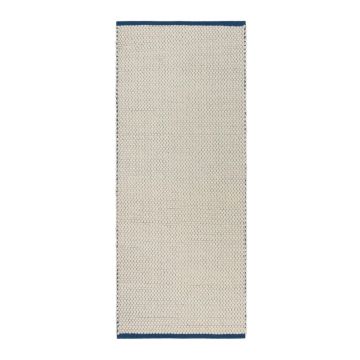 Covor tip traversă albastru/bej țesut manual din lână 80x170 cm Lenu – noo.ma