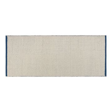 Covor tip traversă albastru/bej țesut manual din lână 80x170 cm Lenu – noo.ma