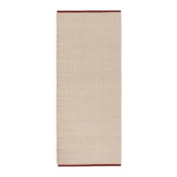 Covor tip traversă roșu/bej țesut manual din lână 80x170 cm Lenu – noo.ma