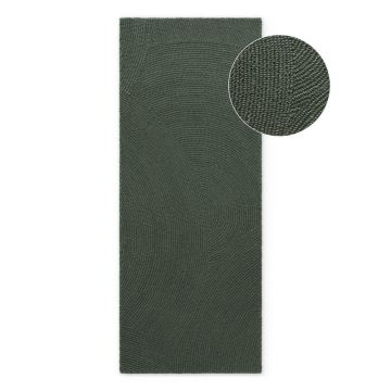 Covor tip traversă verde închis țesut manual din lână 80x300 cm Calmio – Hanse Home