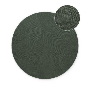 Covor verde închis țesut manual rotund din lână ø 150 cm Calmio – Hanse Home