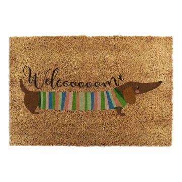 Covoraș de intrare din fibre de nucă de cocos 40x60 cm Welcome Sausage Dog – Artsy Doormats