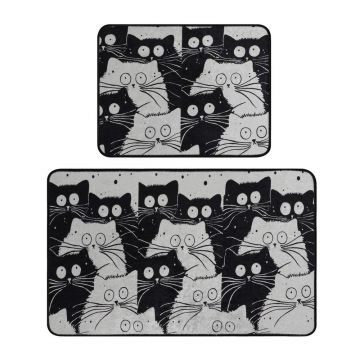 Covorașe de baie negre/gri 2 buc. 60x100 cm White Cats – Foutastic