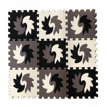Covoras puzzle din spuma alb-negru 9 piese