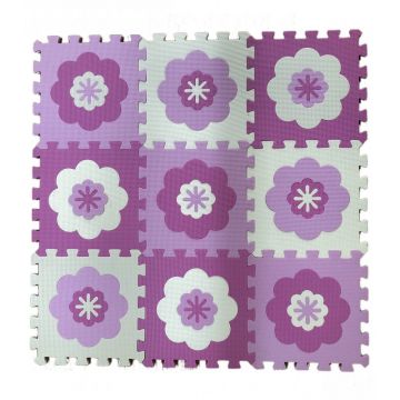 Covoras puzzle din spuma cu flori 9 piese