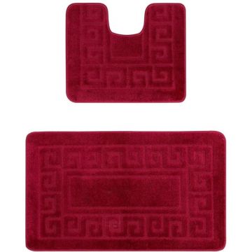 Set 2 Covorase pentru Baie, Burgundy, 60 x 100 cm, 50 x 60 cm, Antiderapante, Ethnic 2577