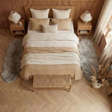Set de 2 Covoare Duble pentru Dormitor - Bej Argintiu
