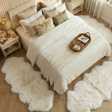 Set de 3 Covoare Duble pentru Dormitor - Alb