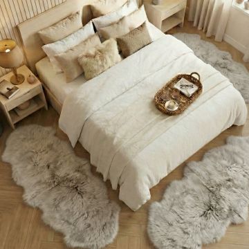 Set de 3 Covoare Duble pentru Dormitor - Bej Argintiu