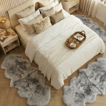 Set de 3 Covoare Duble pentru Dormitor - Gri Deschis