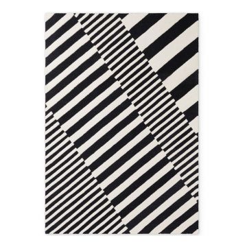 Covor alb-negru țesut manual din lână 120x180 cm Stryve Flux – Elle Decoration