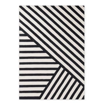 Covor alb-negru țesut manual din lână 160x230 cm Stryve Noir – Elle Decoration