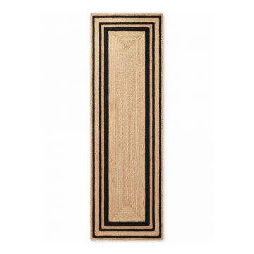 Covor tip traversă negru/în culoare naturală reversibil/țesut manual din iută 80x250 cm Looma – Hanse Home