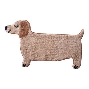 Covoraș de baie bej din material textil 47x80 cm Sausage Dog – Sass & Belle