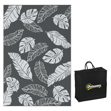Outsunny Covor de Exterior 182x274 cm din PP Gri și Alb, Pliabil și Impermeabil cu Geantă | Aosom Romania